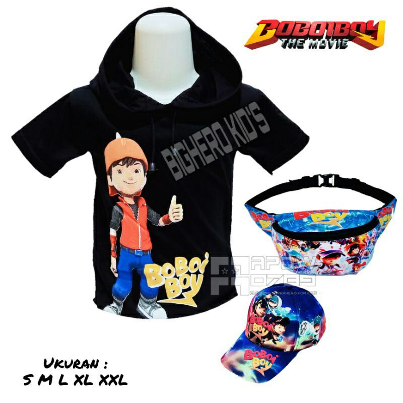 baju kaos anak usia 1-10 tahun kaos hoodie anak 3in1 tas anak tas pinggang waistbag  topi anak boboy