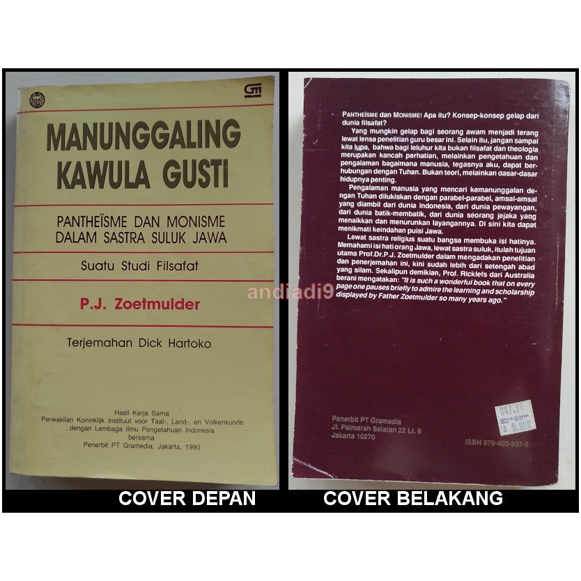 MANUNGGALING KAWULA GUSTI P.J. ZOETMULDER 1990 ORIGINAL