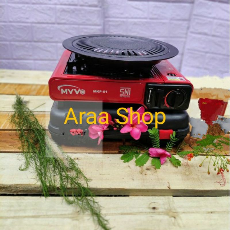 MYVO Kompor Gas Portable + Panggangan Grill Pan Barbeque BBQ/Portable Gas Stove + Pemanggang
