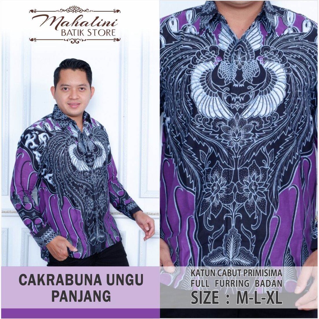 Kemeja batik pria terbaru / batik pria warna ungu / baju batik warna ungu terbaru /batik ungu Cakra