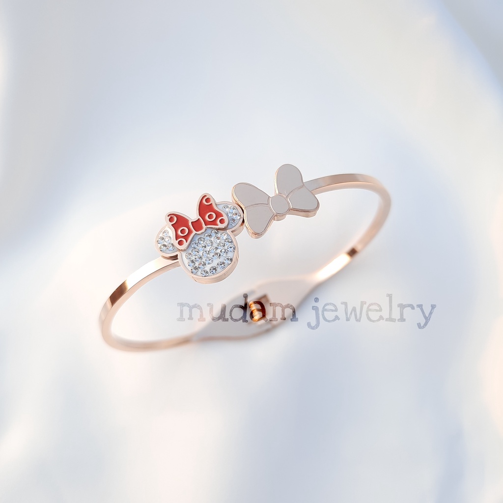 Gelang Bangle Titanium Minnie Pita Tersedia Warna Rosegold, Gold dan Silver