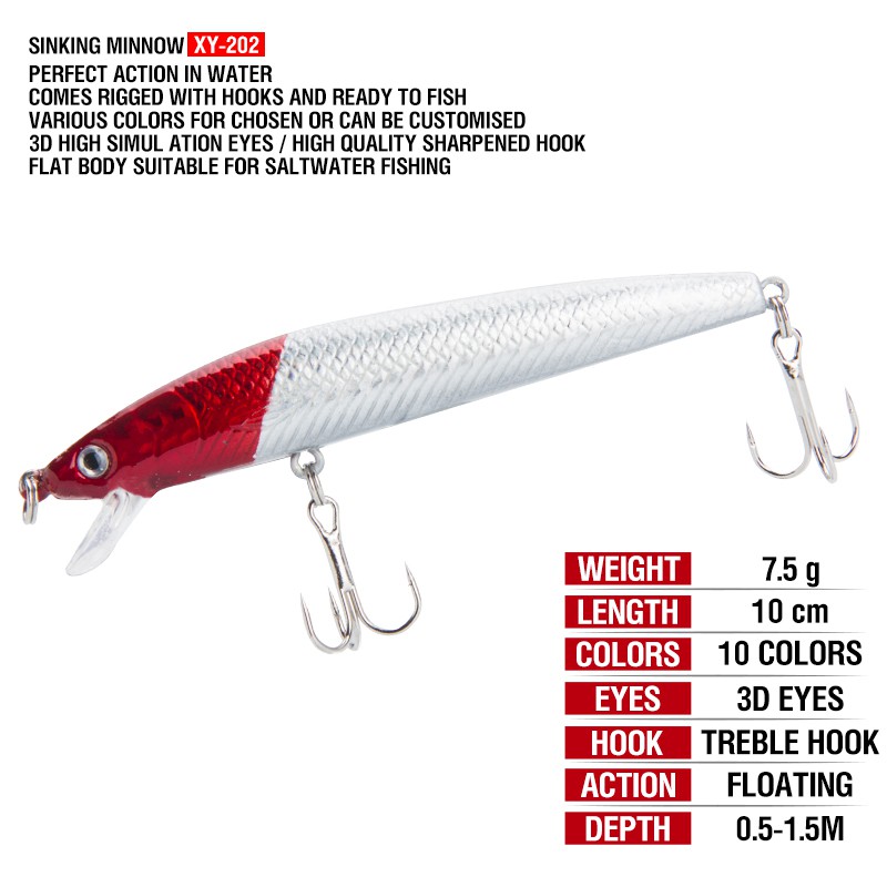 Plastic Bait Umpan Mancing Umpan Pancing 1PCS 7.5g/10cm Sinking Minnow Alat Pancing Kail Pancing relix nusantara Umpan Mancing Clouser Minnow Umpan Pancing Buatan Alat Pancing Murah Umpan Ikan