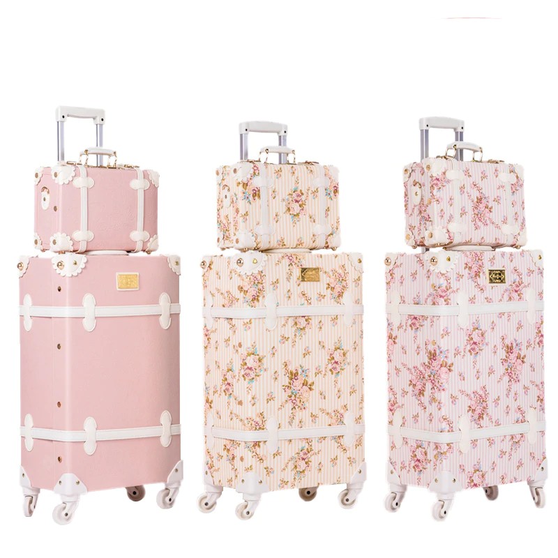 pink vintage luggage sets