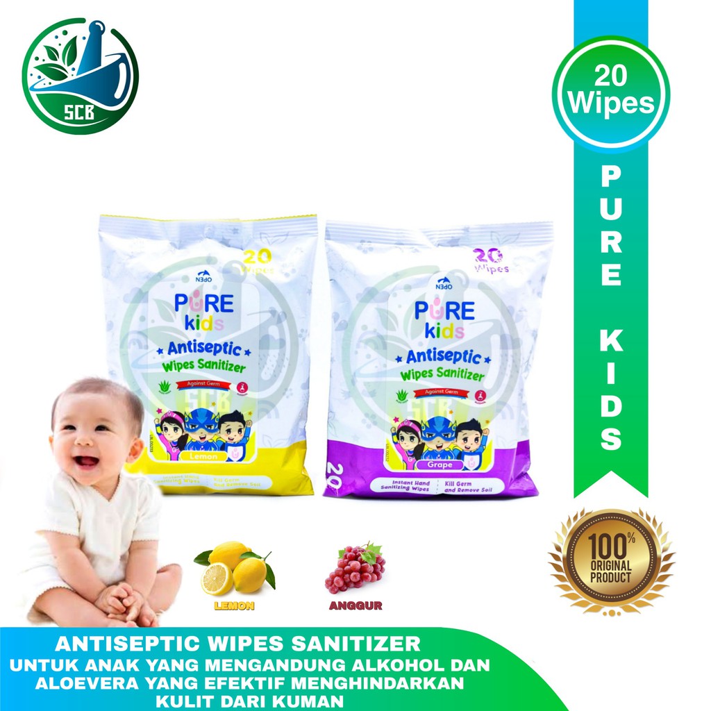 Pure Kids Antiseptic Wipes isi 20 - All Varian