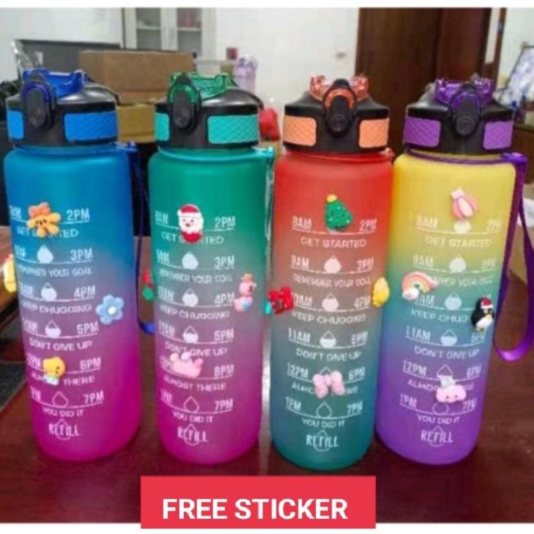 BOTOL 1LITER VIRAL/NAGITA/BOTOL PELANGI PENANDA WAKTU FREE STICKER TERLARISS...,,,,,