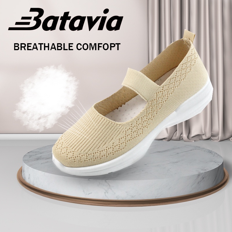 （COD）Batavia new fashion bernapas sepatu murah sepatu wanita sepatu permium sepatu flat rajut sepatu ibu A162 A166