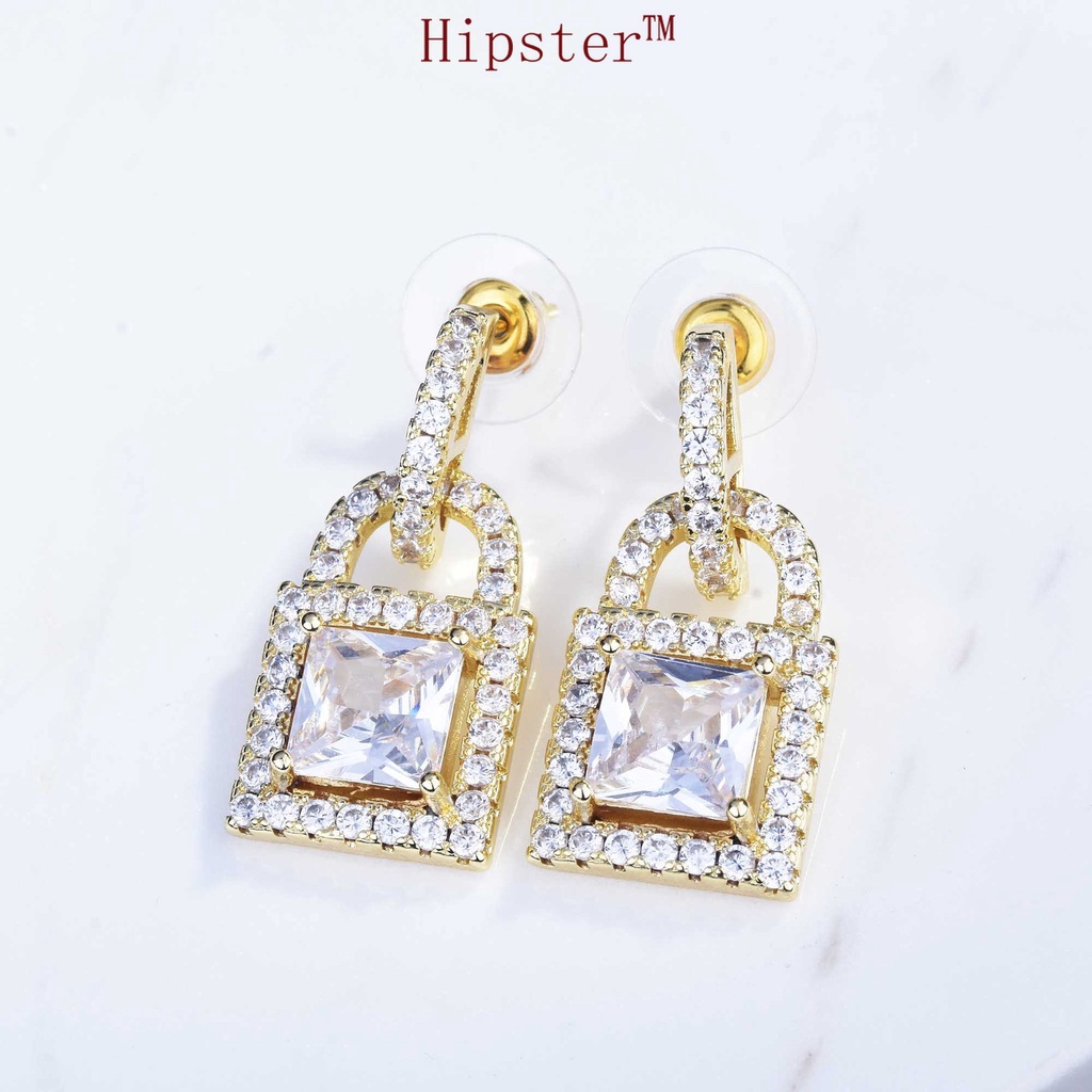 Hot Sale Fashion Design Cool Style Personality Ins Micro-Inlaid Diamond Lock Ear Studs