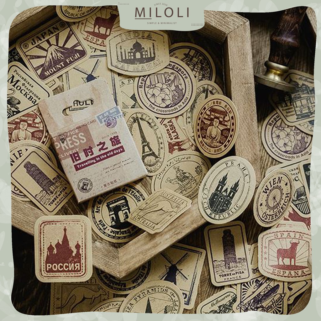 

[MILOLI] 46 Pcs TRAVEL OLD TIME Deco Sticker DIY Scrapbook Stiker Lucu Jam Kuno Dekor Kotak - B0065
