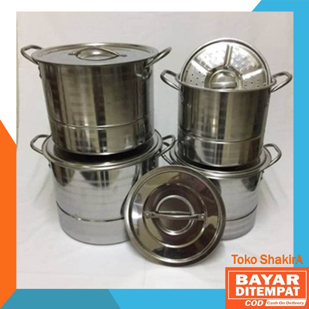 Dangdang Kukus Mie Ayam Bakso Nasi Panci Set Steamer Alumunium Stock Pot Stainless 4 in 1 (4pc)
