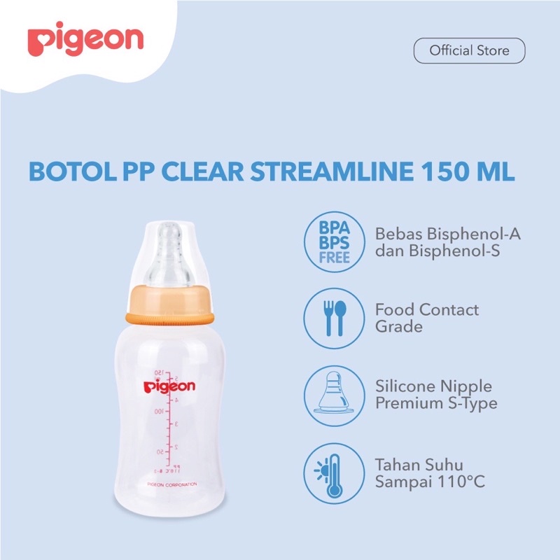 PIGEON Botol PP Clear Streamline 150Ml | Botol Susu Bayi