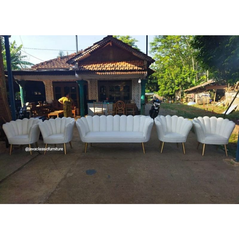 1 SET KURSI PELAMINAN KERANG LESTI KIPAS SOFA PENGANTIN TAMU MANTEN MURAH BAHAN RANGKA KAYU JATI KAI