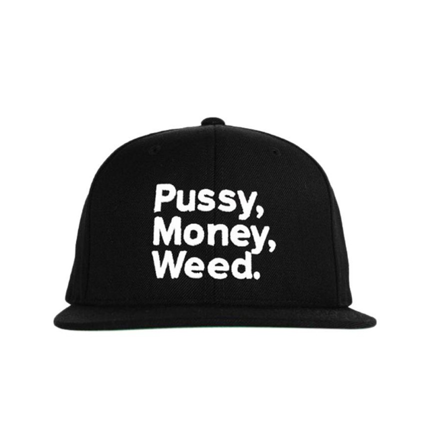 Topi Snapback pussy Money Weed Black Premium