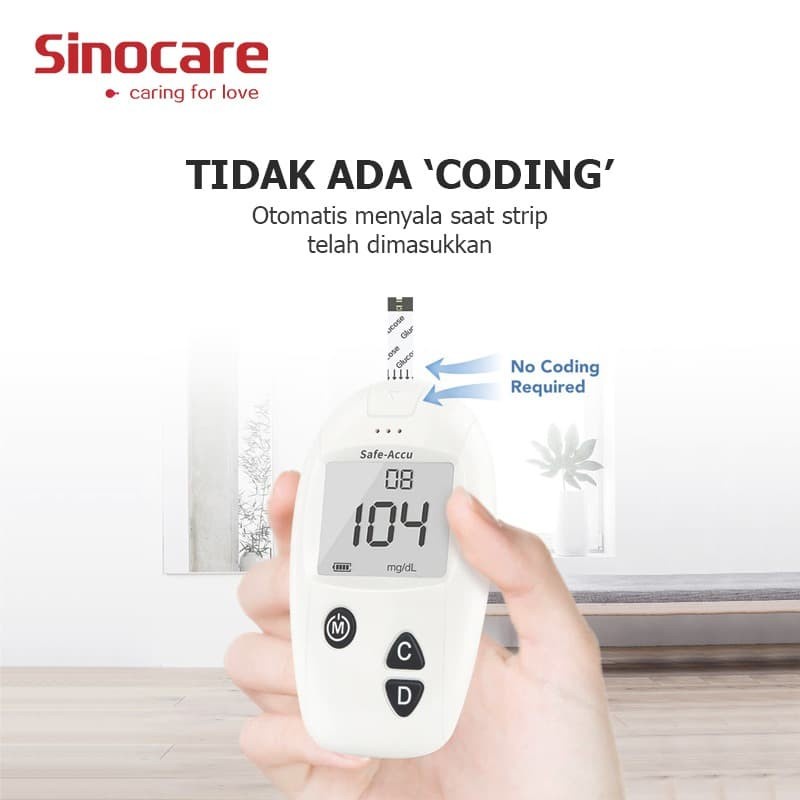 Safe-Accu Sinocare Alat Cek Gula Darah / Blood Glucose Test + 50 Strip