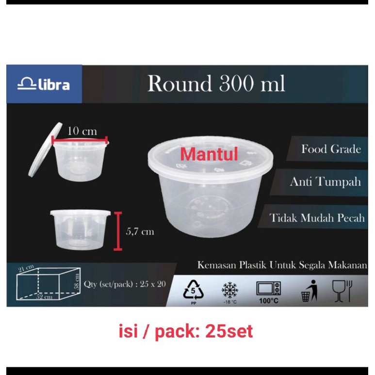 isi 25set Round Container 300ml / Mangkok Bulat