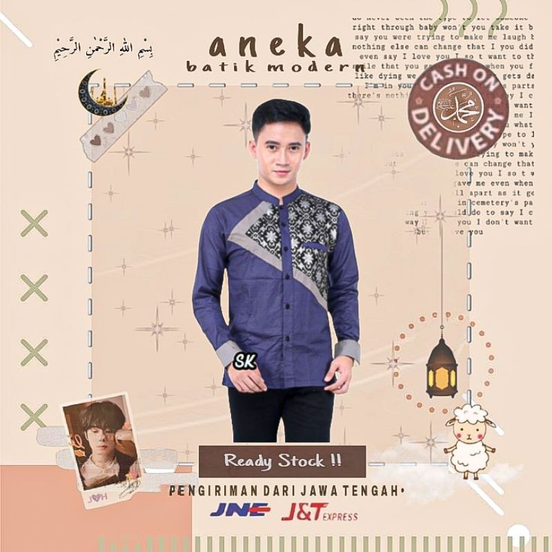 ATASAN BAJU KOKO PRIA MUSLIM LENGAN PANJANG BORDIR MEWAH LEBARAN WARNA SILVER BIRU NAVY UNGU LILAC
