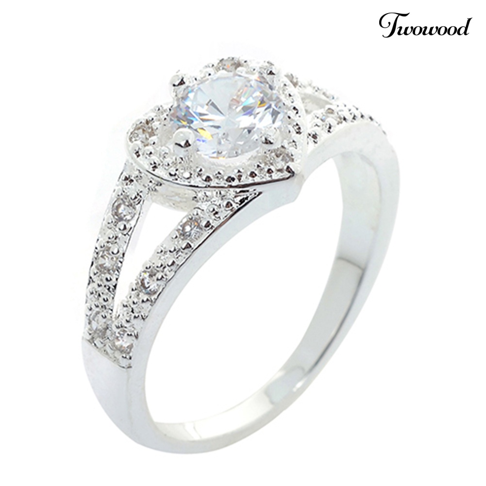 Cincin Sterling Silver 925 Bentuk Hati Aksen Kristal Untuk Wanita