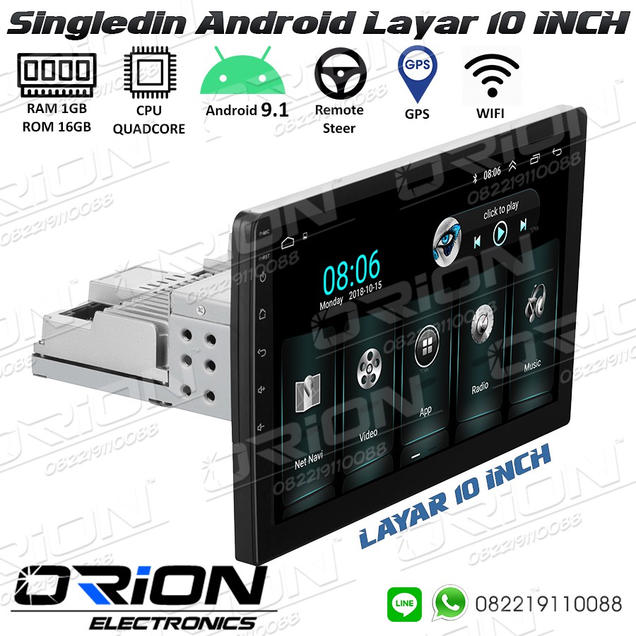 Singledin Android 1Din Android Deckless 10 Inch Android 9.1 Radio GPS