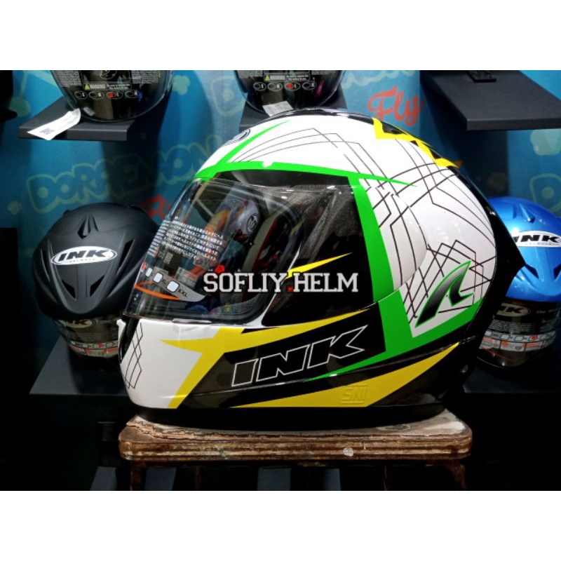 HELM INK CL MAX SERI 3 WHITE YELLOW GREEN ORIGINAL INK FULL FACE