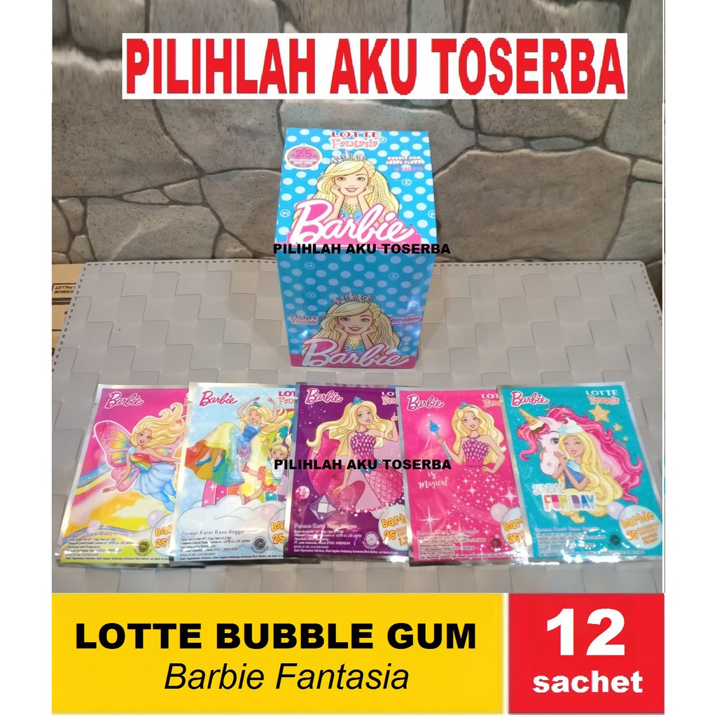 Jual LOTTE BUBBLE GUM BARBIE FANTASIA ( HARGA 1 BOX ISI 12 sachet