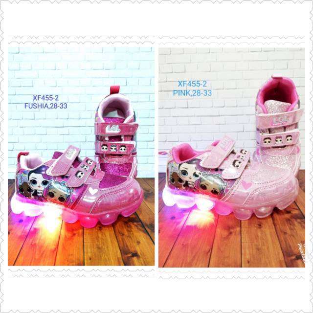 Sepatu lampu led anak perempuan LOL lol pink import promo murah