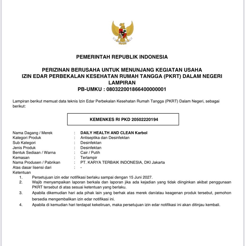 DAILY KARBOL 5 LITER WANGI BUBBLE GUM PEMBERSIH LANTAI DAN KAMAR MANDI