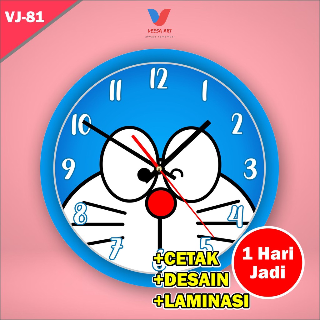 Jam Dinding dekorasi kamar tidur cewek perempuan Anak Murah Kayu lucu unik kartun Doraemon Biru