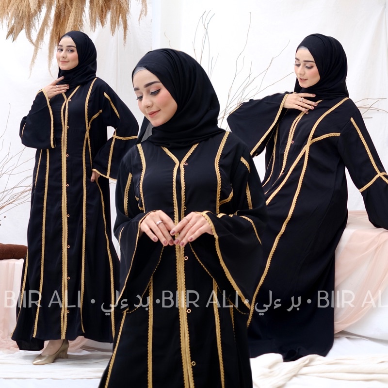 BIIR ALI Collection Abaya Hitam Fursan Khas Dubai Busui Friendly Hitam Ellegant Best Quality 2025