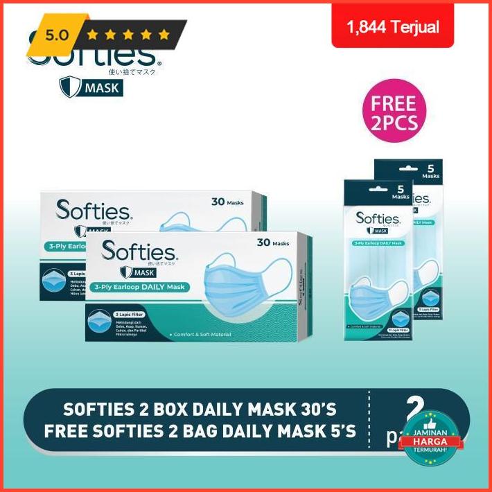 Extra Cashback Softies Daily Mask 30S Twinbox Free 2 Pack Softies Daily Mask 5S Terlaris