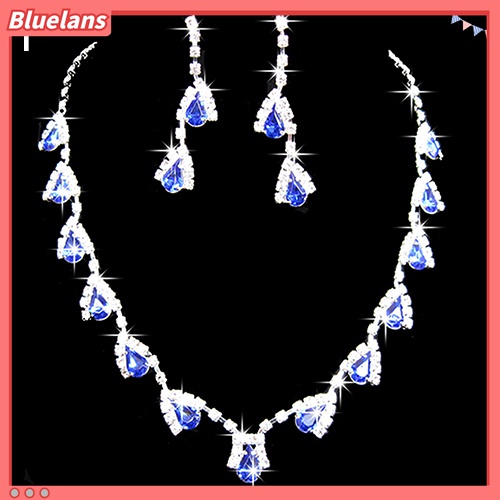 Set Perhiasan Kalung Anting Liontin Kristal Cubic Zirconia Untuk Pengantin Wanita