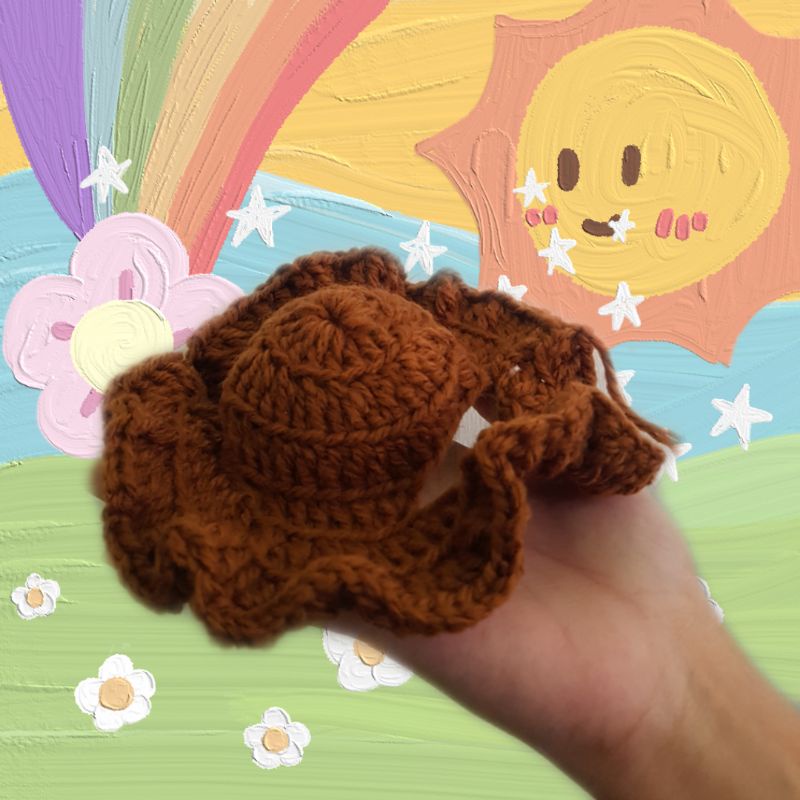 topi kucing rajut handmade-coklat