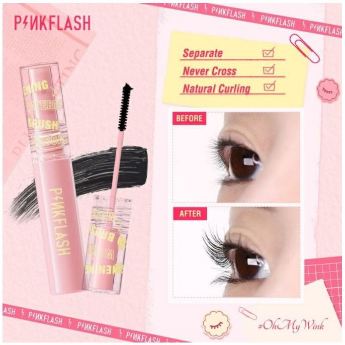 PINKFLASH Lengthening Waterproof Micro Brush Mascara Black Maskara Hitam PINK FLASH PF-E10 (KIM)