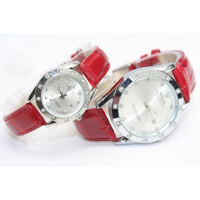 Jam Tangan Rolex Couple Tali Kulit Merah RX001 - PRIA Buruan