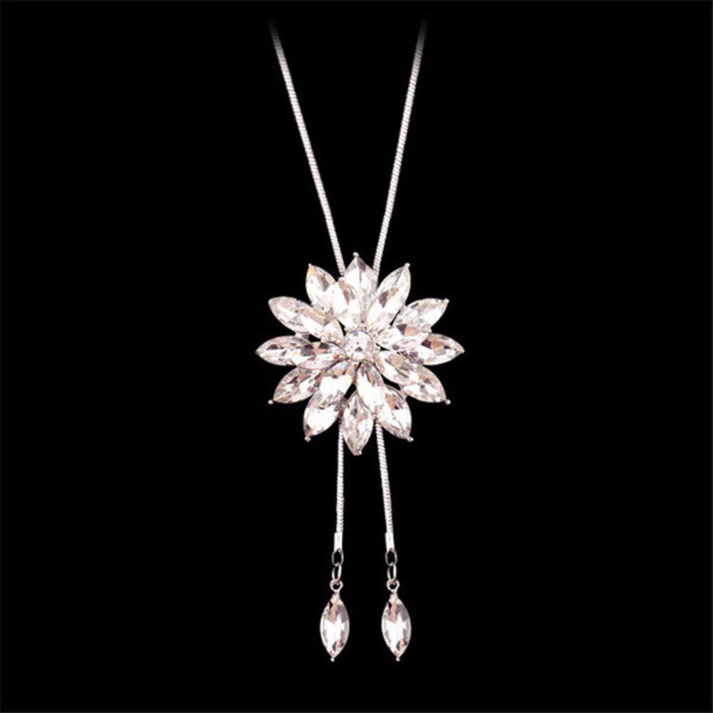 Zircon Snowflake Long Necklace Crystal Flower Pendant Necklaces