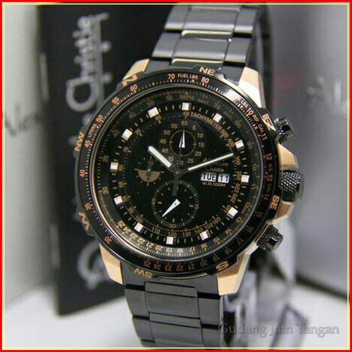JAM TANGAN PRIA ALEXANDRE CHRISTIE AC 6476 ROSEGOLD BLACK ORIGINAL