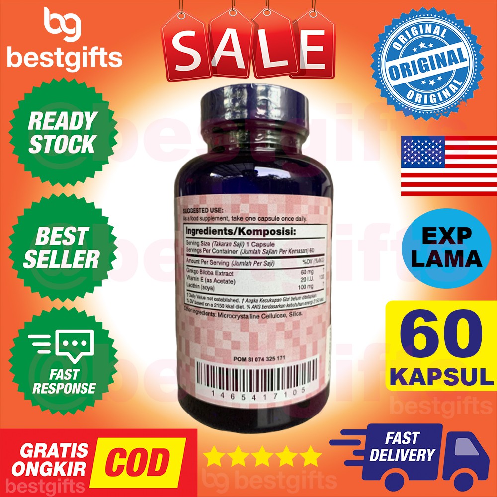 WELLNESS GINKGO GINKO GINGKO GINGO BILOBA FORMULA VITAMIN DAYA INGAT SARAF OTAK VERTIGO 60 KAPSUL