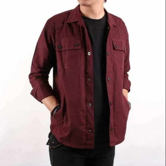 JAKET SEMIPARKA MAROON | JAKET CANVAS MAROON | JAKET MAROON | KAOS BELANG | BAJU STRIP BELANG