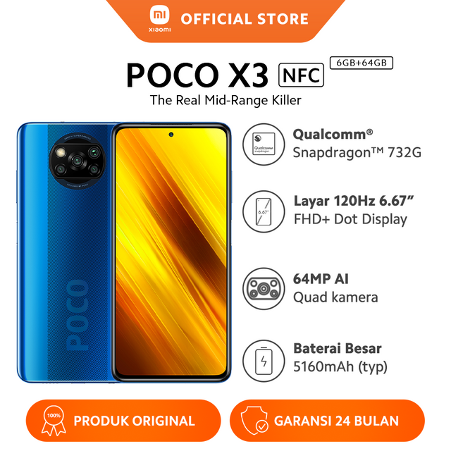 Promo Cuci Gudang Hp  Poco X3 NFC (6GB+64GB) Snapdragon™ 732G, Layar 6.67” FHD+, 5160mAh, 64MP Quad