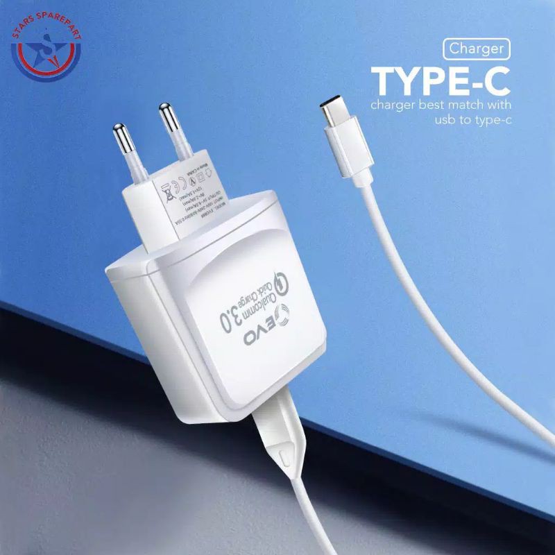 Charger dan kabel type C Evo fast charging 3 usb
