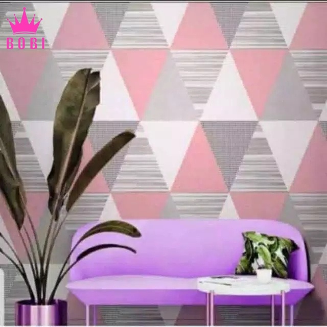 Wallpaper Sticker Tipis Z3001-3 Segitiga Pink / Wallpaper Sticker  Uk. 9mx45cm