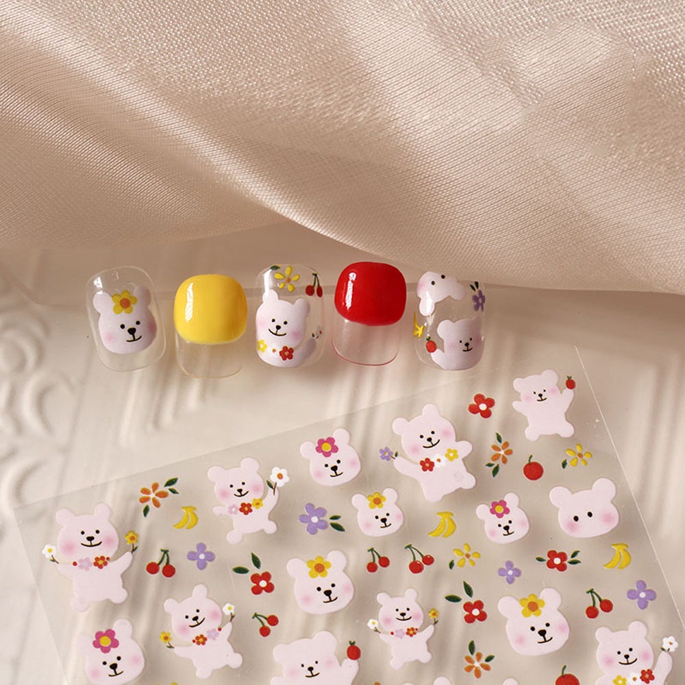 MXBEAUTY Women Cartoon Nail Sticker Cute Manicure Accessories Nail Art Decorations Flower Self-adhesive Summer Painted Applique Girls INS DIY Nail Decals