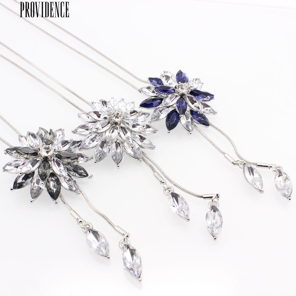 Berlian Imitasi Snowflake Pendant Panjang Rantai Kalung