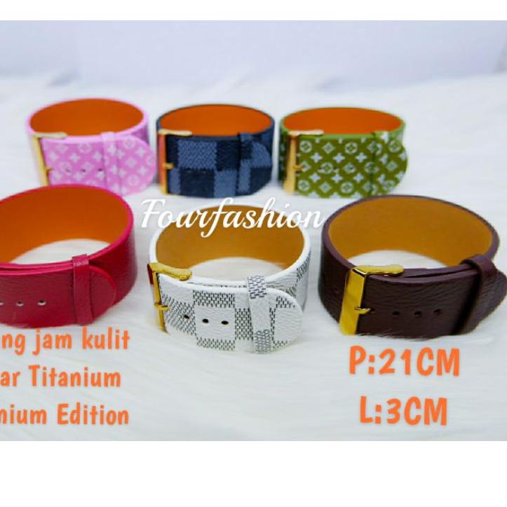 SALEE.. Gelang Jam/Sabuk Kulit Lebar 3CM Titanium Premium Limited