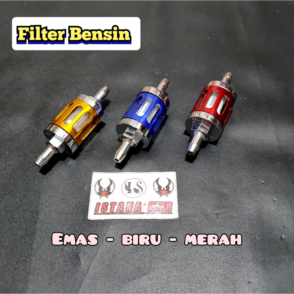 Saringan Bensin / Filter Bensin Variasi Kaca Universal Pemakai Semua Motor/EMAS/MERAH/BIRU