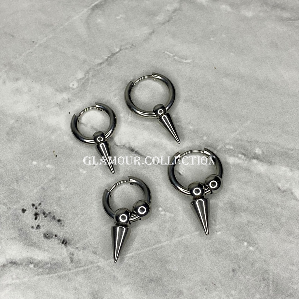 [COD] Anting Tindik Telinga Pria Titanium Model Bulat/Ring Bandul Kerucut Bulat Ala Kpop SILVER