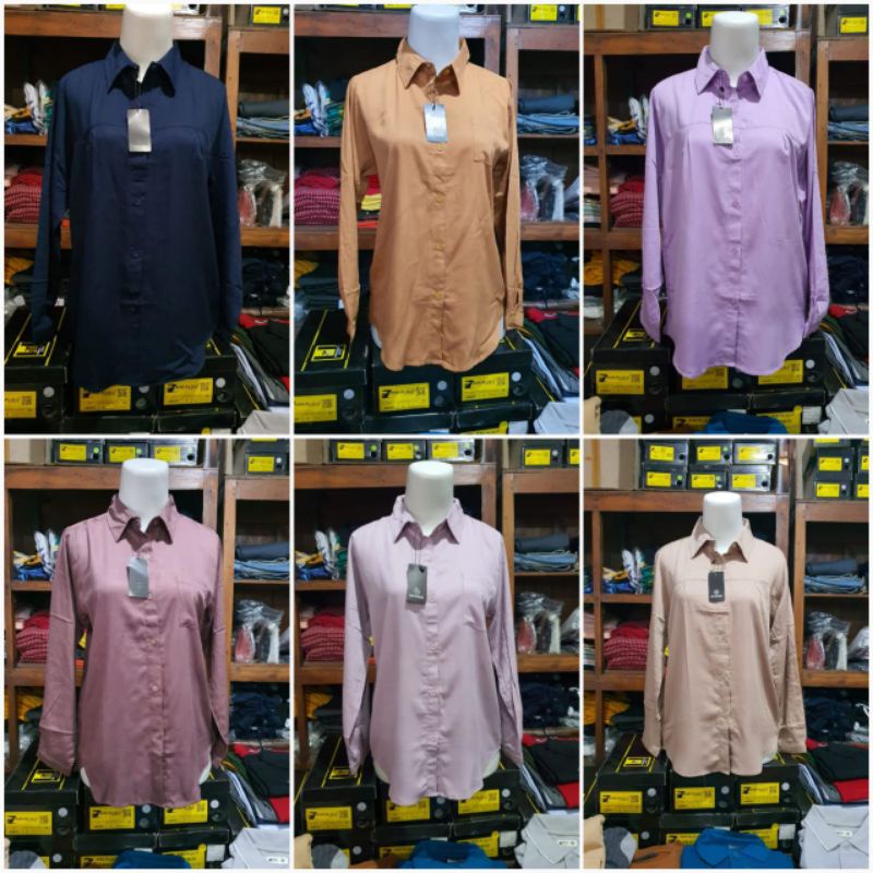 Kemeja polos Blouse Kerja Wanita/Cewek Lengan Panjang Nevada Original