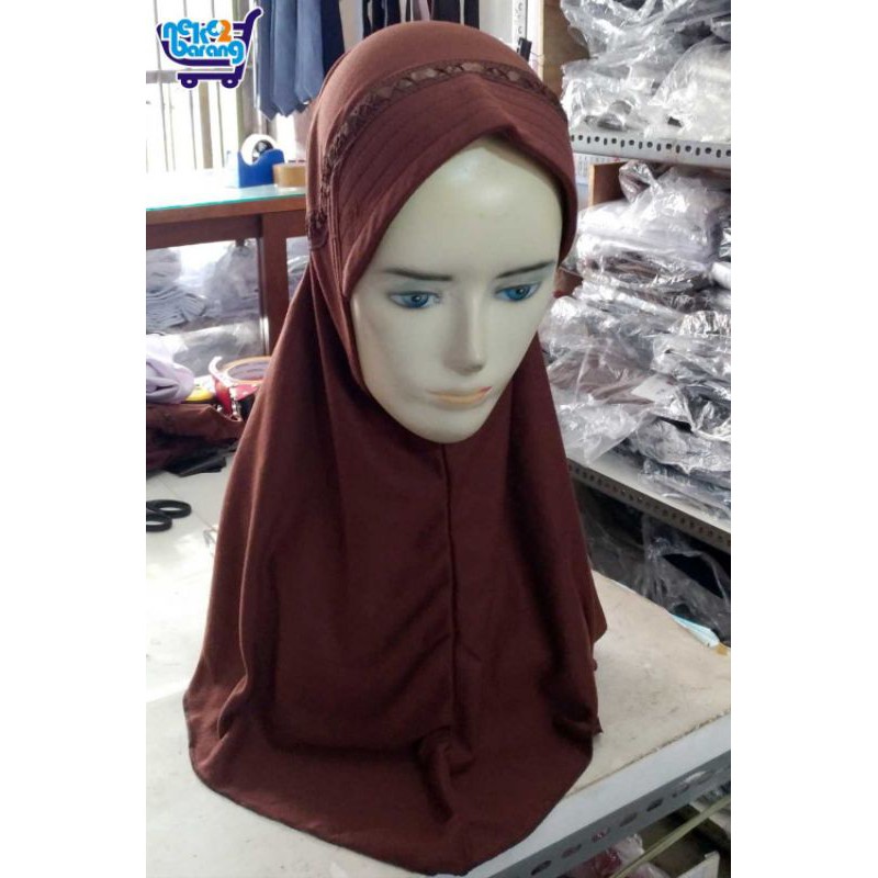 jilbab instan coklat anak SD model serut