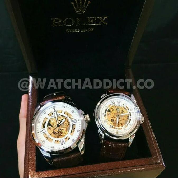 Jam Tangan Couple Rolex Automatic Kulit Q88 Keren