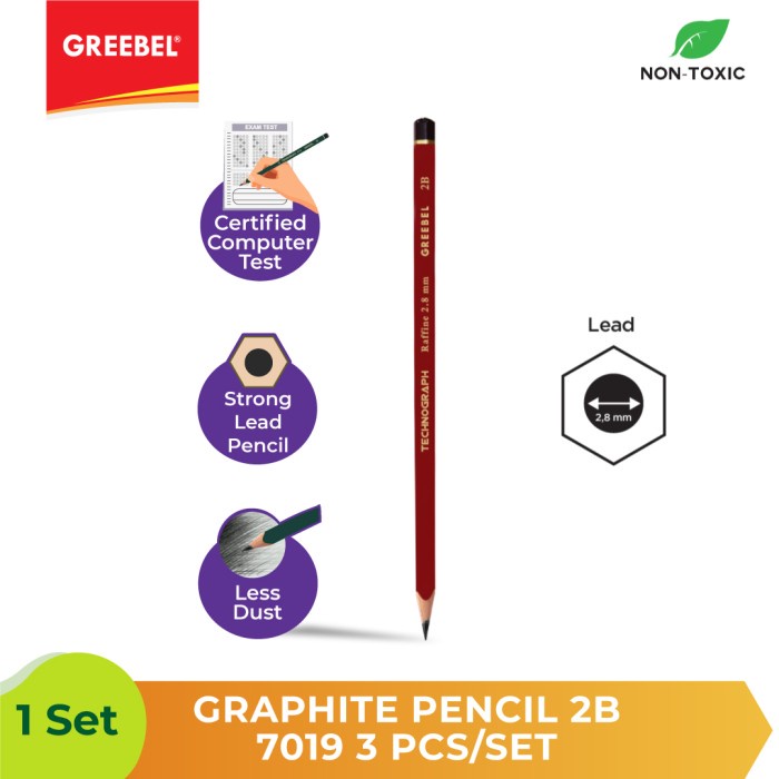 Pensil Graphite Technograph Raffine 2.8mm. Greebel 2B 7019 - 3pcs.