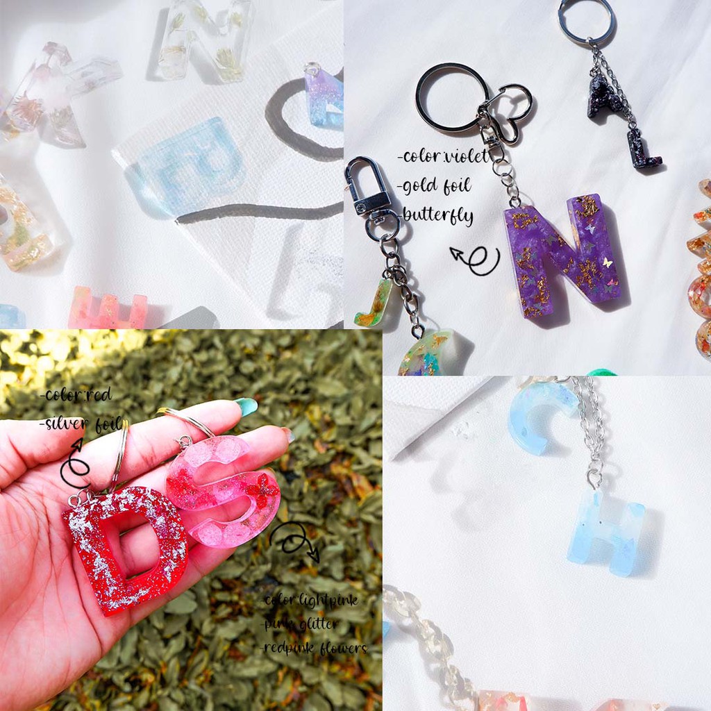 (COLOR)GANTUNGAN KUNCI/TAS CUSTOM INITIALS KEYCHAIN RESIN ALPHABET WARNA