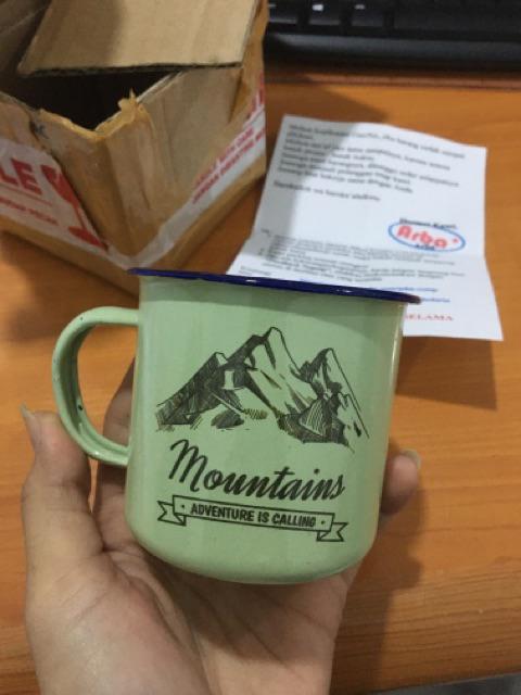 Gelas Enamel / Blek / Seng / Kaleng Jadul Mungil souvenir / Bergambar Satu Sisi